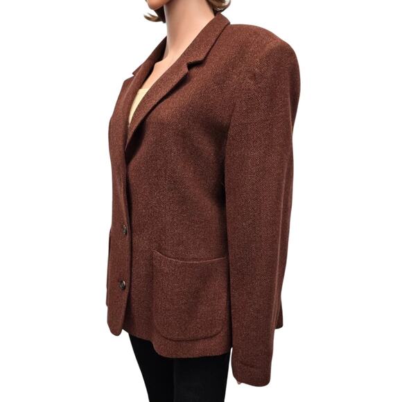 Vintage L.L. Bean Wool Blazer Jacket Made in USA Women 16 Herringbone Rust Lined - Picture 6 of 13